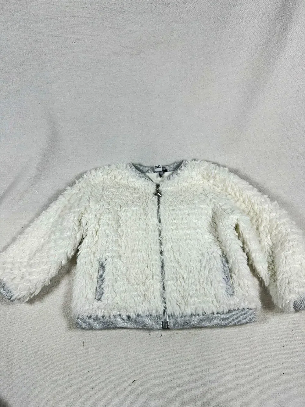 3 Pommes Baby Faux Fur Lined Full Zip Jacket White/Gray 18-24 Months